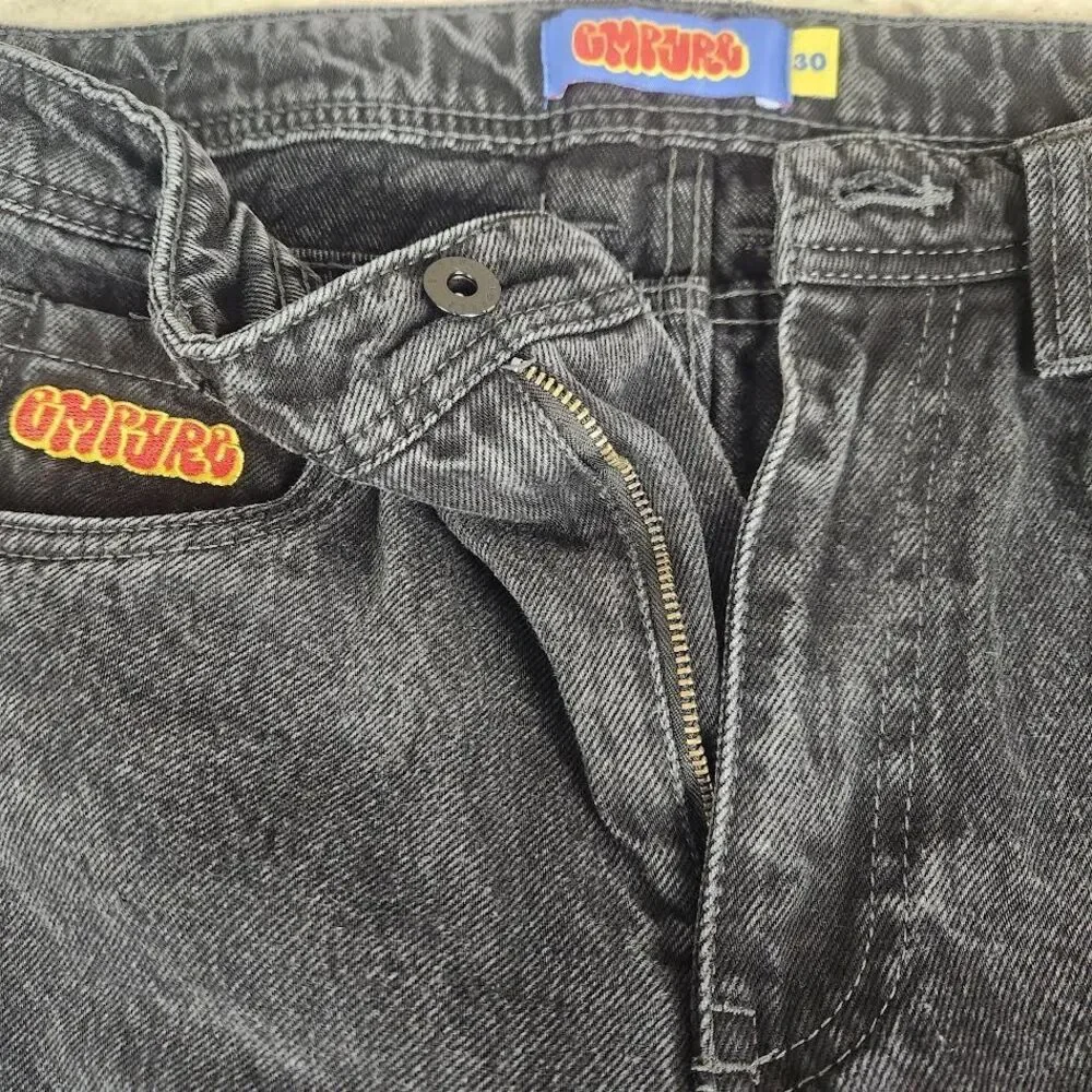 Y2K Empire Bubble Logo Jeans Men's 30/27 Black Gray Loose Fit Skate